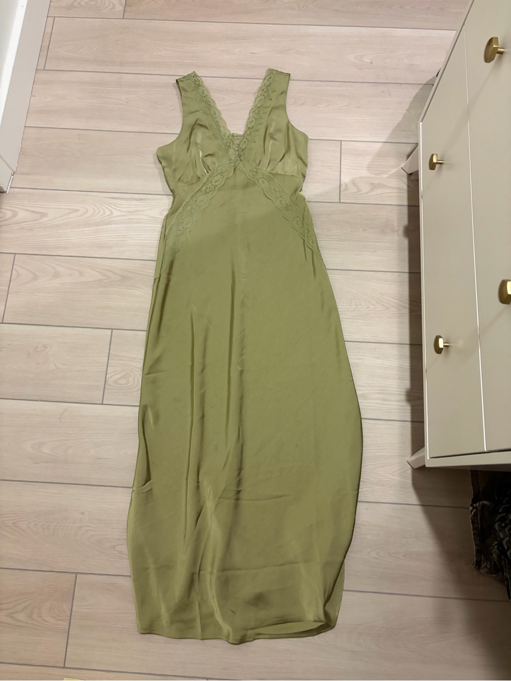 Sincerely Jules Olive Green Lace-Trim Maxi Dress